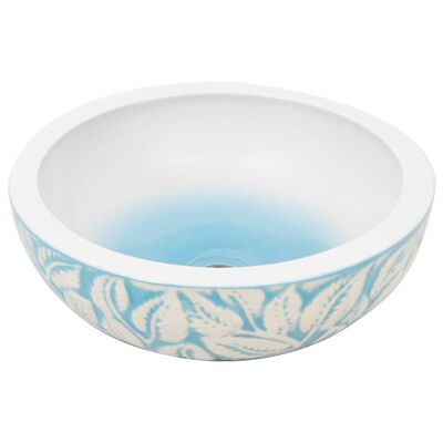 vidaXL Lavabo sobre encimera redondo cerámica blanco y azul Φ41x14 cm
