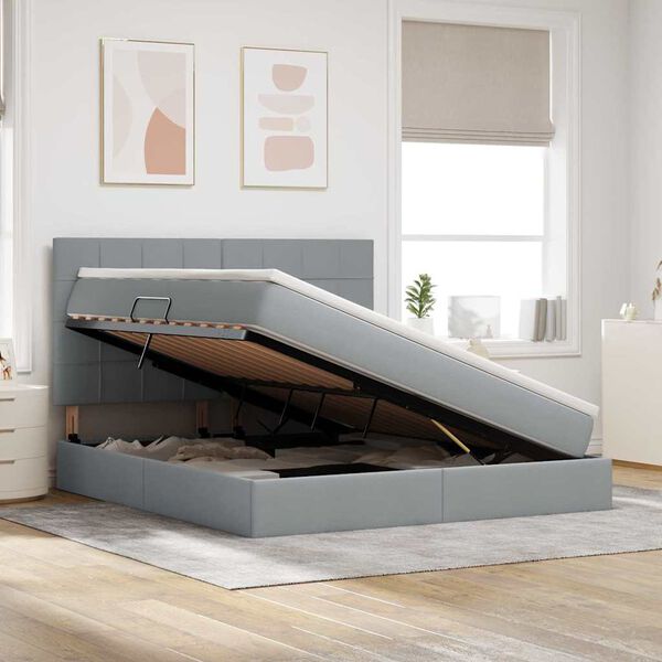 vidaXL Cama con almacenamiento y LED Gris Claro 160 x 200 cm Poli&eacute;ster