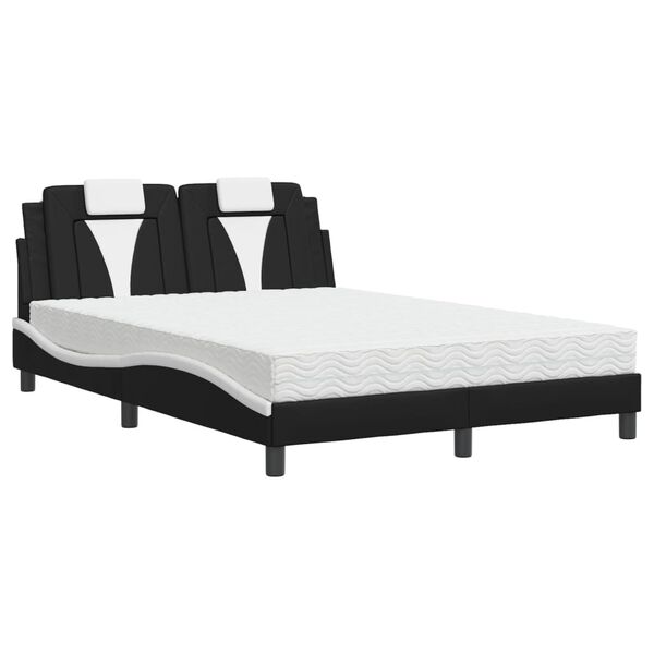 vidaXL Cama Viana con colch&oacute;n cuero sint&eacute;tico negro y blanco 140x200 cm