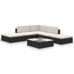 vidaXL Set muebles de jard&iacute;n 6 piezas y cojines rat&aacute;n sint&eacute;tico negro