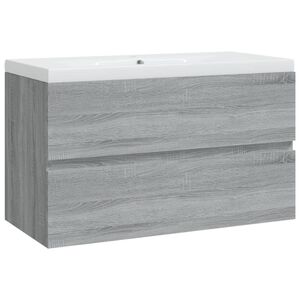vidaXL Mueble de ba&ntilde;o con lavabo madera contrachapada gris Sonoma