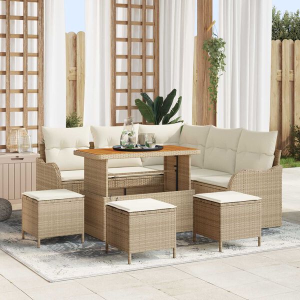 vidaXL Conjunto de sof&aacute; de jard&iacute;n con coj&iacute;n 9 pcs Beige y Crema