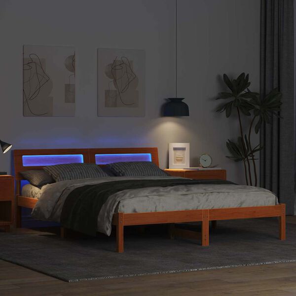 vidaXL Estructura de cama con cabecera Marr&oacute;n cera 160 x 200 cm