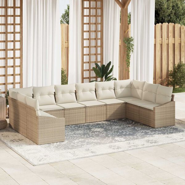 vidaXL Conjunto de sof&aacute; de jard&iacute;n 10 pcs Beige Polirat&aacute;n