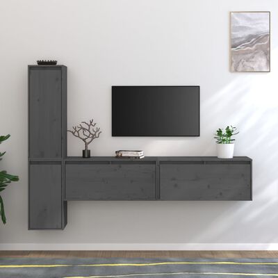 vidaXL Muebles para TV 4 piezas madera maciza de pino gris