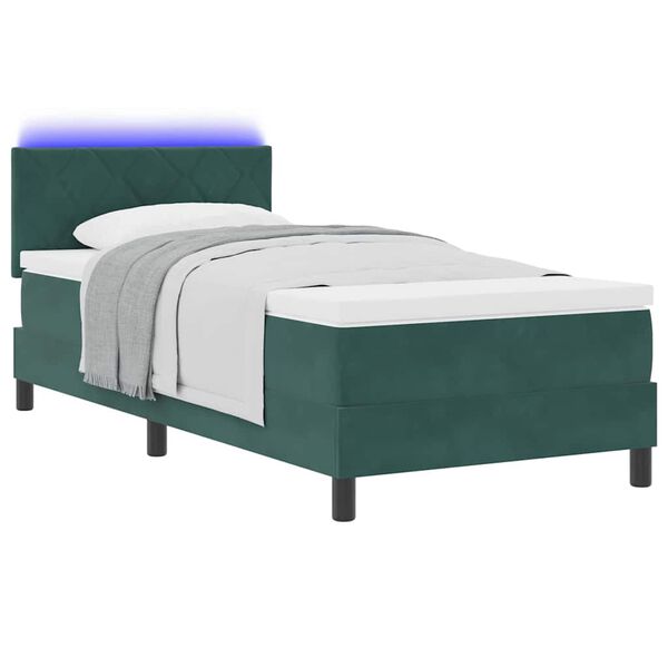 vidaXL Cama Box Spring LED con LED Verde oscuro 90 x 200 cm Terciopelo