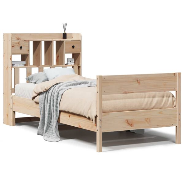 vidaXL Cama con estanter&iacute;a sin colch&oacute;n madera maciza de pino 90x190 cm
