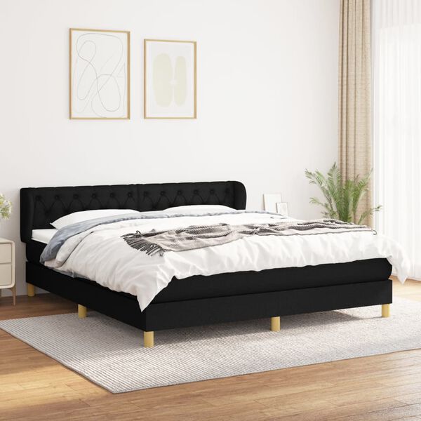 vidaXL Cama box spring con colch&oacute;n tela negro 160x200 cm