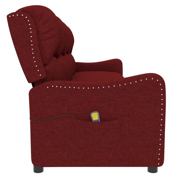 vidaXL Sill&oacute;n reclinable de masaje 4 plazas tela rojo tinto