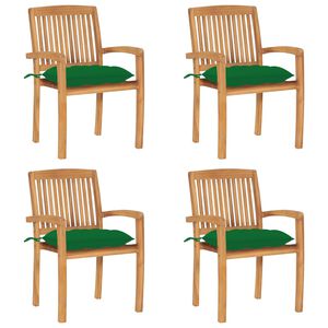 vidaXL Sillas de jard&iacute;n apilables 4 uds madera de teca con cojines