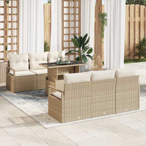 vidaXL Conjunto de sofá de jardín 7 pcs Beige ratán sintético