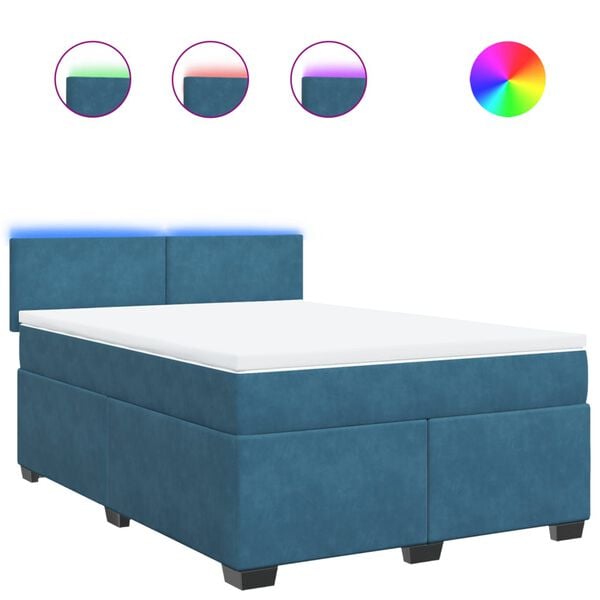 vidaXL Cama box spring con colch&oacute;n terciopelo azul 160x200 cm