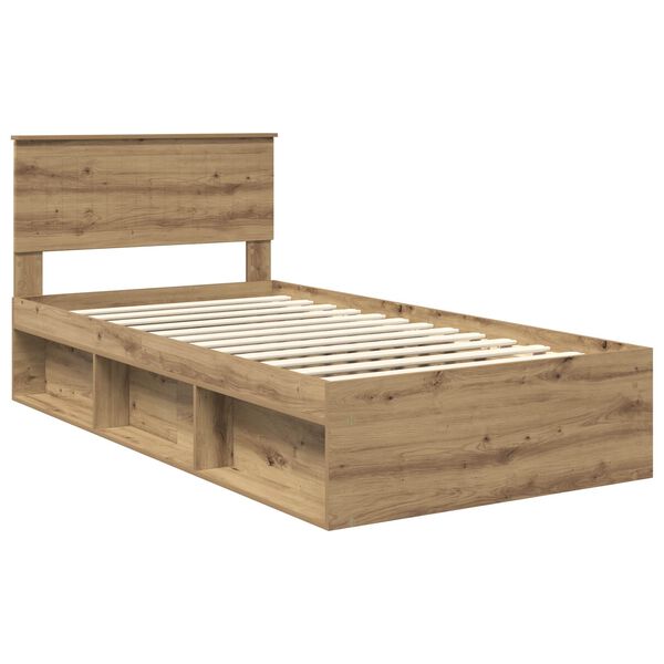vidaXL Estructura de cama con cabecera Roble Artesanal 100 x 200 cm