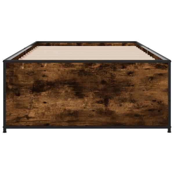 vidaXL Estructura cama madera ingeniería metal roble ahumado 90x200 cm