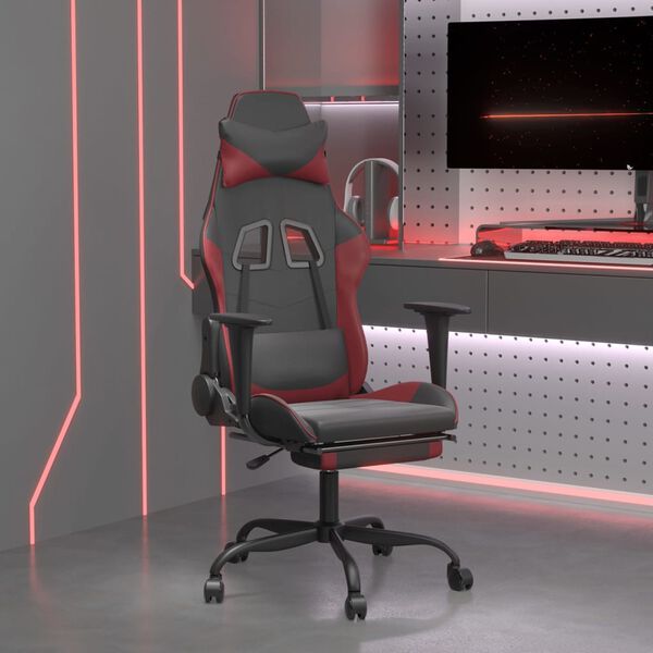 vidaXL Silla gaming con reposapi&eacute;s cuero sint&eacute;tico negro rojo tinto