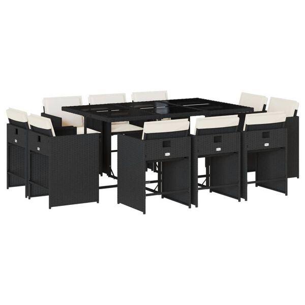 vidaXL Set de comedor jard&iacute;n 11 pzas con cojines rat&aacute;n sint&eacute;tico negro