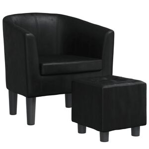 vidaXL Sill&oacute;n con taburete cuero sint&eacute;tico negro