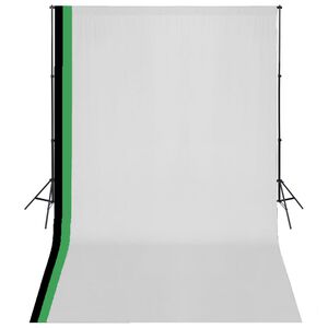 vidaXL Kit estudio 3 telones fondo algod&oacute;n estructura ajustable 3x5 m