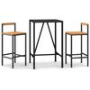 vidaXL Mesa bar y taburetes jard&iacute;n 3 pzas madera acacia rat&aacute;n PE negro