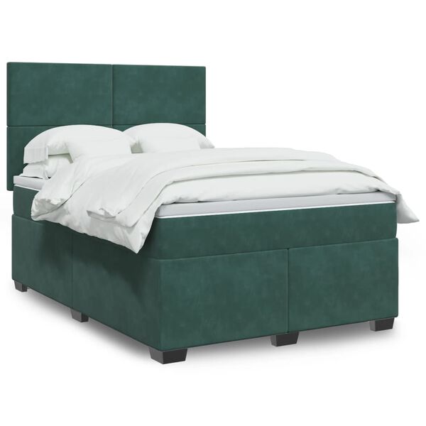 vidaXL Cama box spring con colch&oacute;n terciopelo verde oscuro 140x190 cm