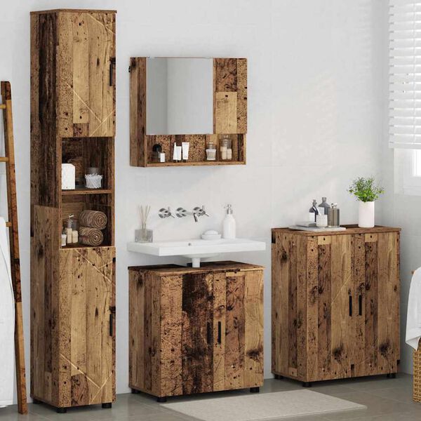 vidaXL Juego de muebles de ba&ntilde;o Montaje en la pared 4 pcs Madera Vieja