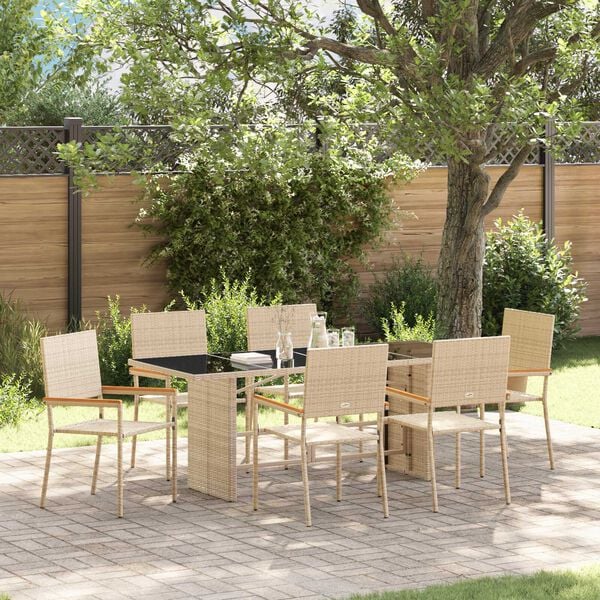 vidaXL Conjunto de Comedor de Jardín 7 pcs Beige ratán sintético