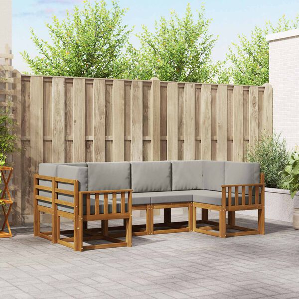 vidaXL Conjunto de sof&aacute;s de exterior 6 pcs Gris Natural y Claro