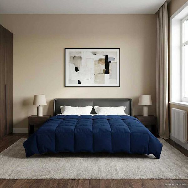 vidaXL Edred&oacute;n de Verano Acolchado Azul Oscuro 220 x 240 cm Microfibra