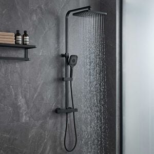 vidaXL Set de ducha de doble cabezal con mezclador y flexo lat&oacute;n negro