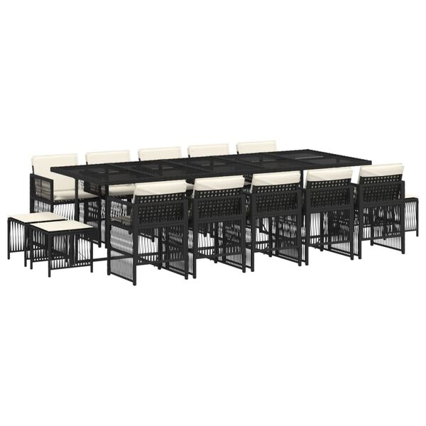 vidaXL Set comedor de jard&iacute;n con cojines 15 pzas rat&aacute;n sint&eacute;tico negro