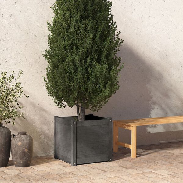 vidaXL Jardinera de madera maciza de pino gris 50x50x50 cm