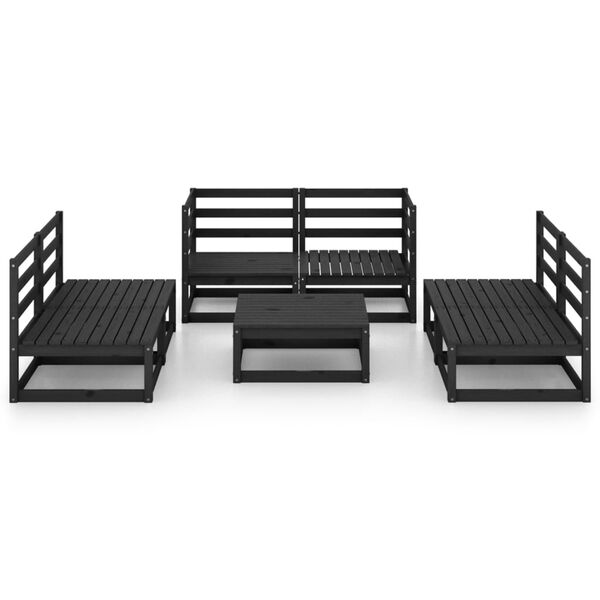 vidaXL Juego de muebles de jardín 7 piezas negro madera maciza de pino