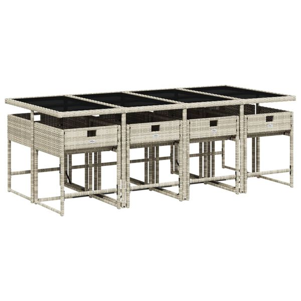 vidaXL Set comedor de jard&iacute;n 9 pzas cojines rat&aacute;n sint&eacute;tico gris claro