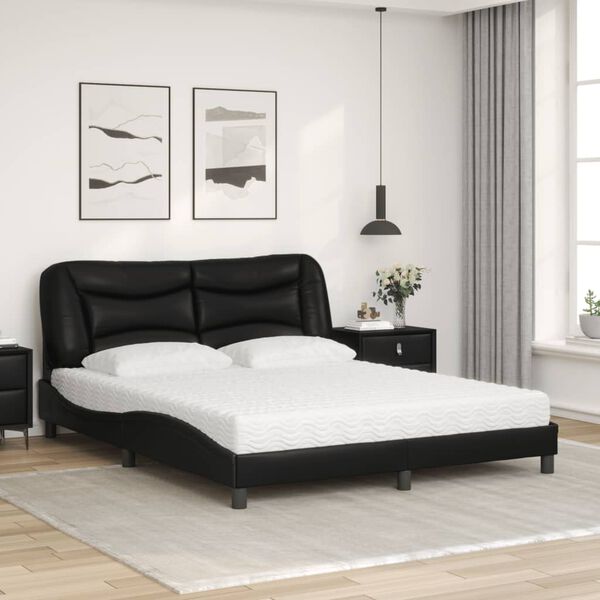 vidaXL Cama con colch&oacute;n Hvar cuero sint&eacute;tico negro 160x200 cm
