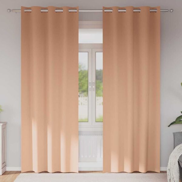 vidaXL Cortinas Opacas con Anillas 2 pcs Marr&oacute;n Claro 245 x 140 cm