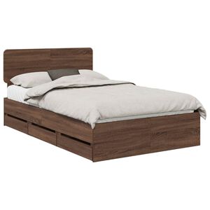 vidaXL Estructura de cama con cabecera Roble marr&oacute;n 135 x 190 cm