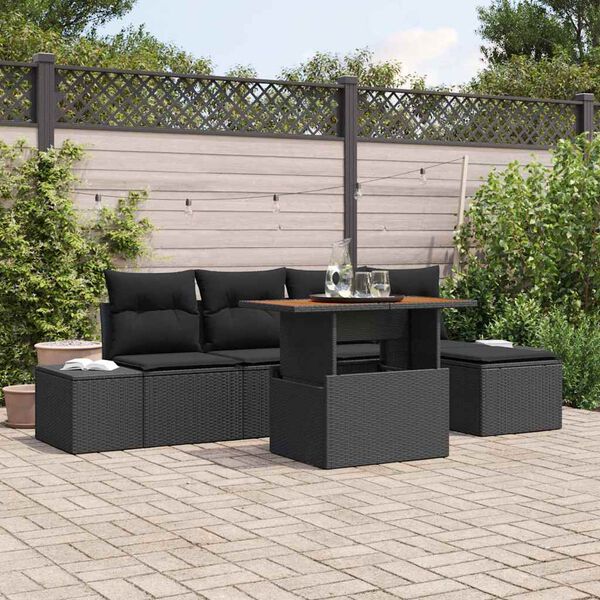 vidaXL Conjunto de sofá de jardín 6 pcs Negro Poliratán