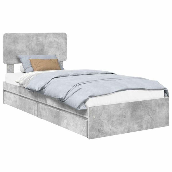 vidaXL Cama con almacenamiento con cabecera Gris Concreto 90 x 200 cm