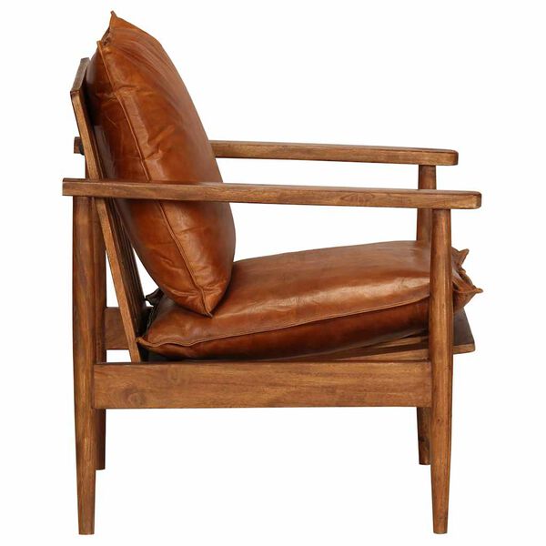 vidaXL Sillón de cuero auténtico marrón con madera de acacia