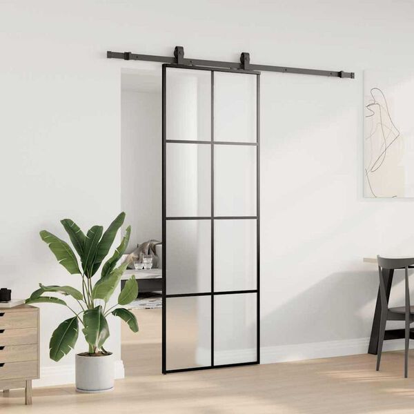 vidaXL Puerta corredera con juego herrajes negro 76x205 cm ESG vidrio