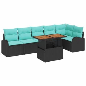 vidaXL Conjunto de sof&aacute; de jard&iacute;n 7 uds. Negro Polirat&aacute;n