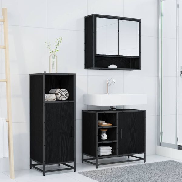 vidaXL Juego de muebles de ba&ntilde;o 3 pcs Roble Negro Madera de ingenier&iacute;a