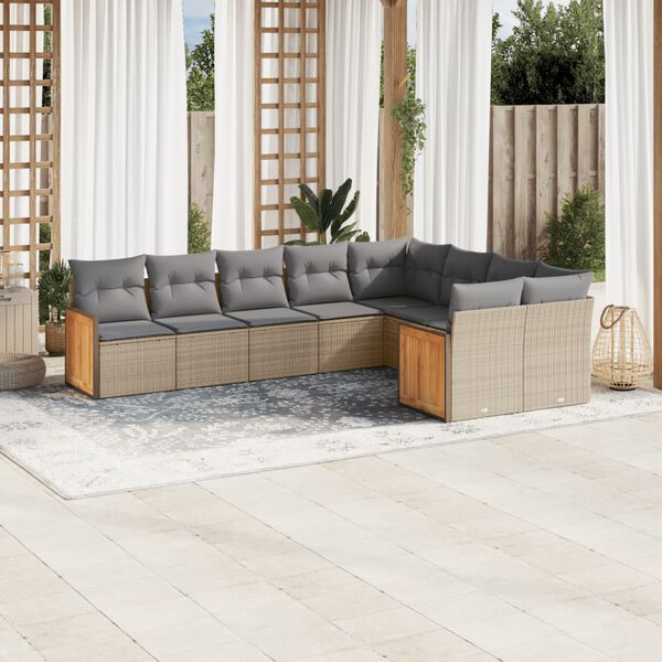 vidaXL Set de sof&aacute;s de jard&iacute;n 9 pzas con cojines rat&aacute;n sint&eacute;tico beige