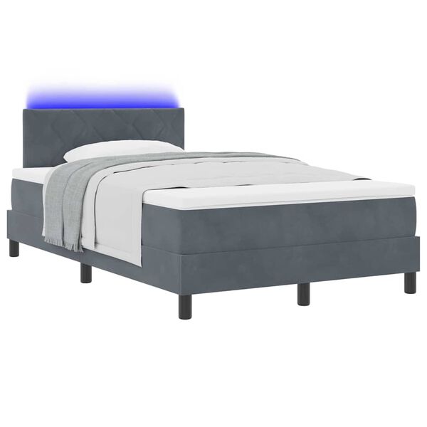 vidaXL Cama Box Spring LED con LED Gris oscuro 120 x 200 cm Terciopelo