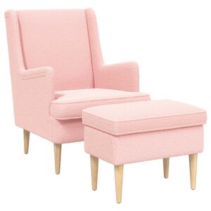 vidaXL Sill&oacute;n con Pouf 2 uds. Rosa Boucl&eacute;