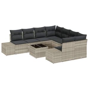 vidaXL Conjunto de sof&aacute; de jard&iacute;n 9 pcs Gris Claro rat&aacute;n sint&eacute;tico
