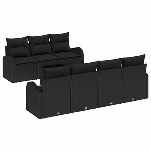 vidaXL Conjunto de sof&aacute; de jard&iacute;n 8 uds. Negro rat&aacute;n sint&eacute;tico