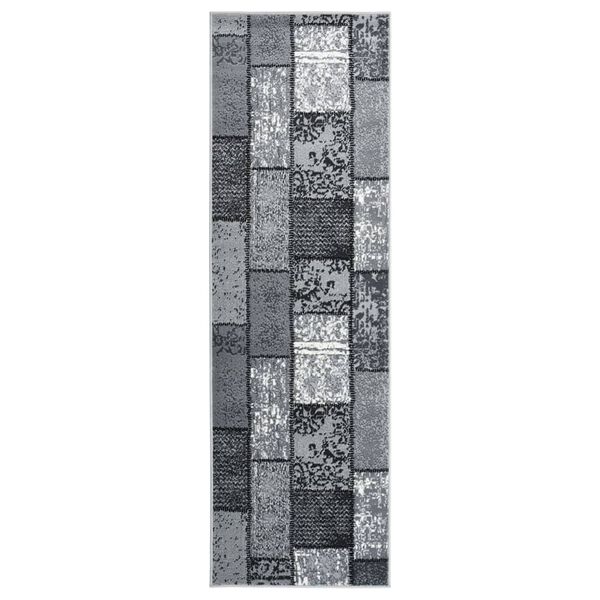 vidaXL Alfombra de pasillo BCF gris con estampado de bloques 80x300 cm