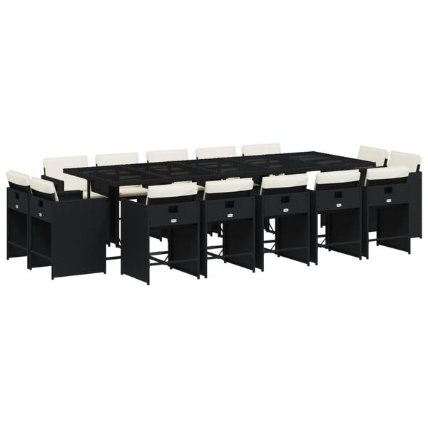 vidaXL Set comedor de jard&iacute;n con cojines 15 pzas rat&aacute;n sint&eacute;tico negro