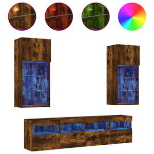 vidaXL Muebles TV pared con LED 5 pzas madera ingenier&iacute;a roble ahumado